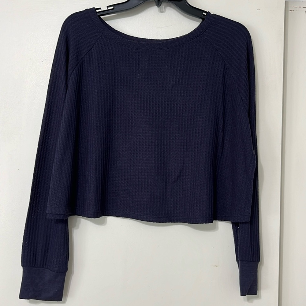 Honeydew Navy Waffle Crop Top